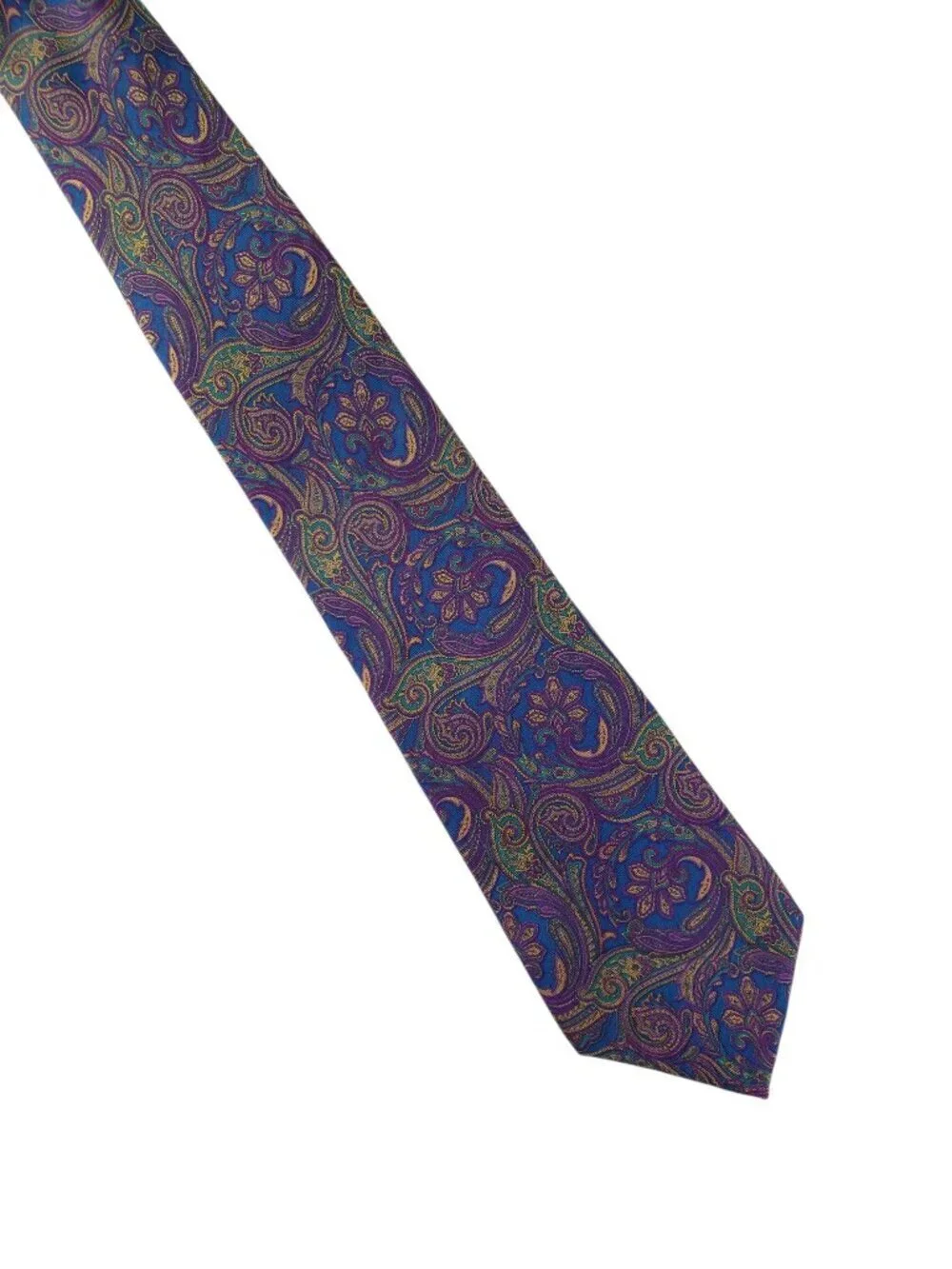 Liberty of London Mens Paisley Silk Neck Tie Purple Blue Gold Made in USA Vtg